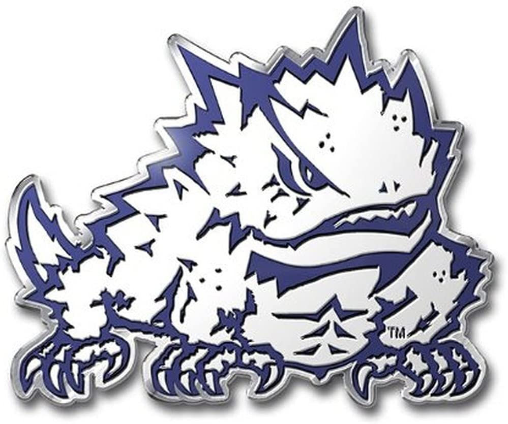 Texas Christian University TCU Horned Frogs Auto Emblem, Aluminum Metal, Embossed Team Color, Raised Decal Sticker, Full Adhesive Backing