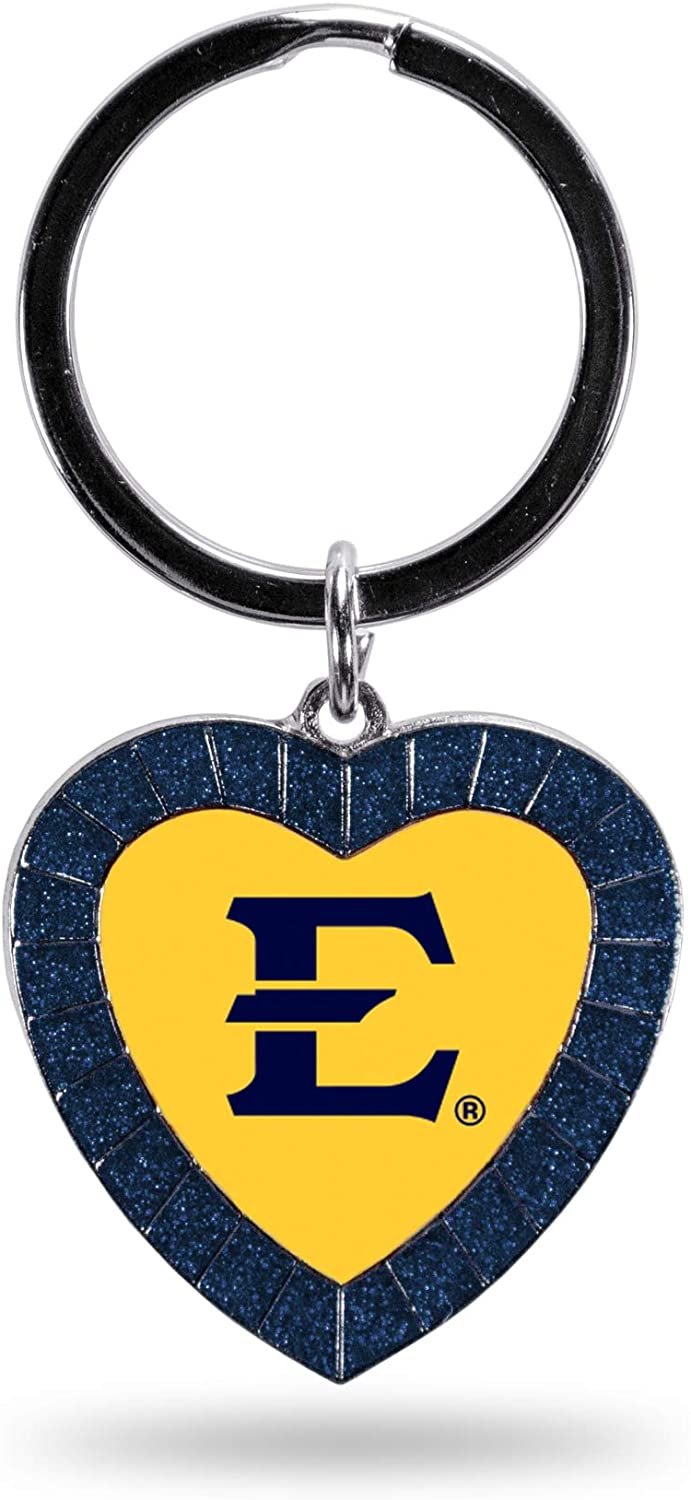 NCAA East Tennessee State Buccaneers NCAA Rhinestone Heart Colored Keychain, Navy, 3-inches in length