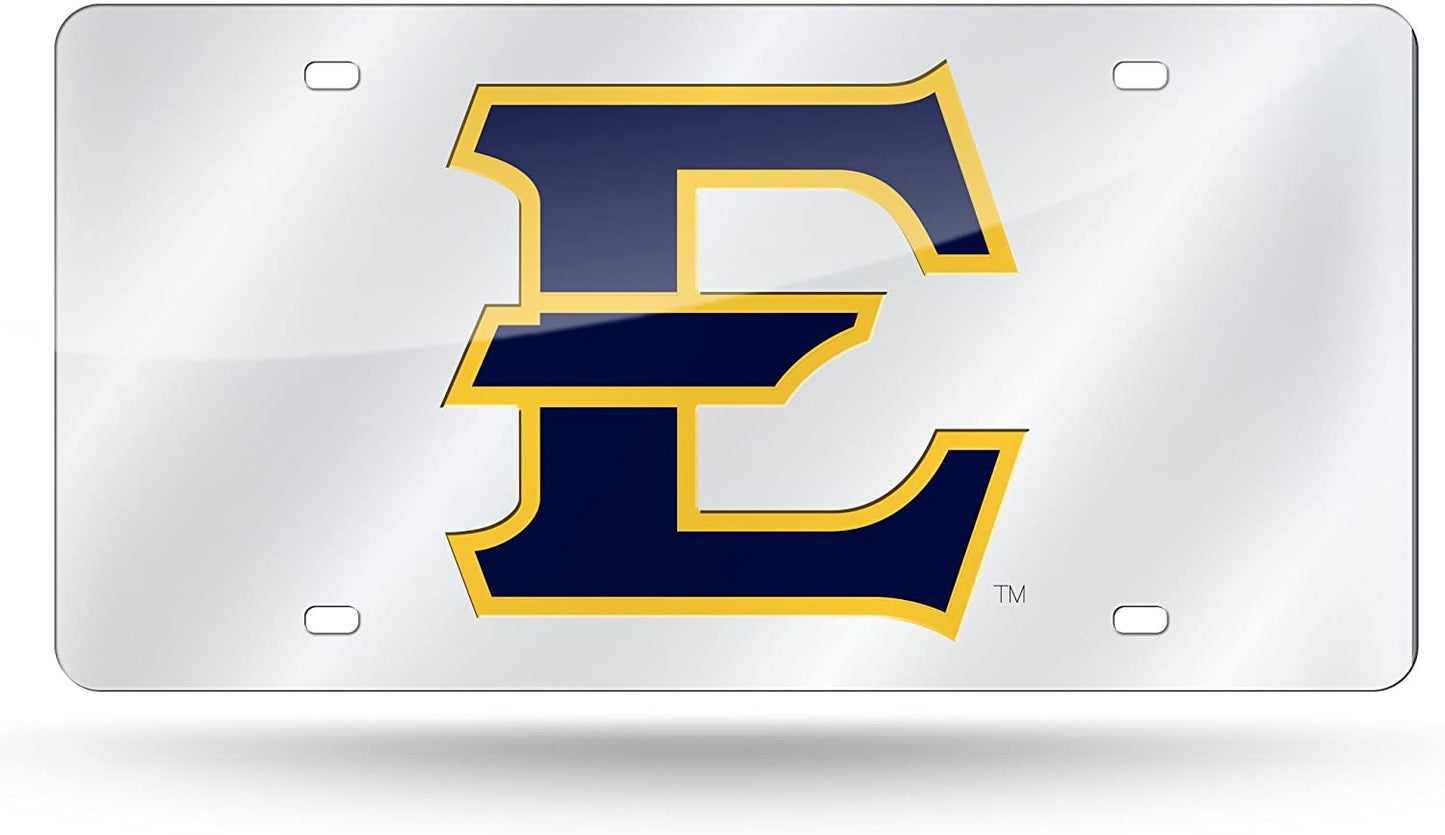 East Tennessee State University Buccaneers Laser Cut Tag License Plate, Mirrored Inlaid Acrylic, 12x6 Inch