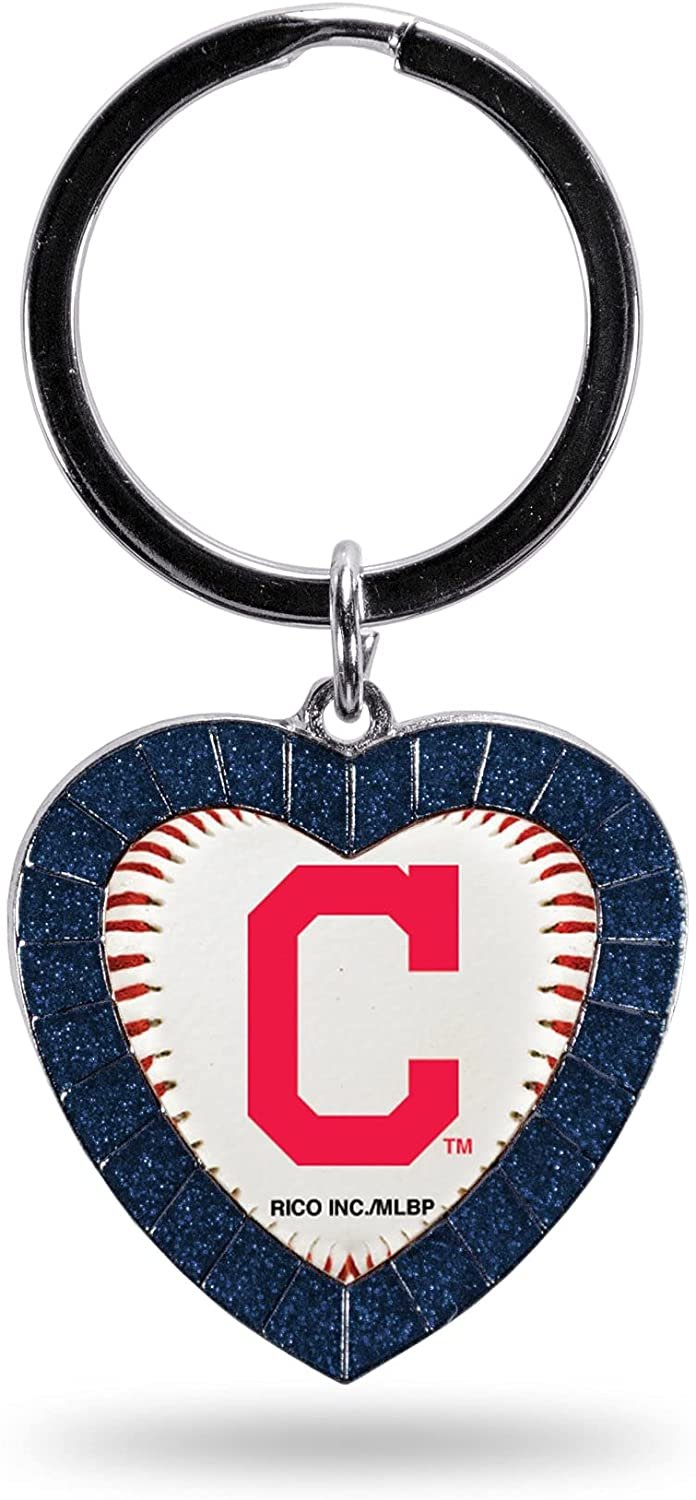 Indians Keychain Rhinestone Heart Decal Emblem Team Color Baseball