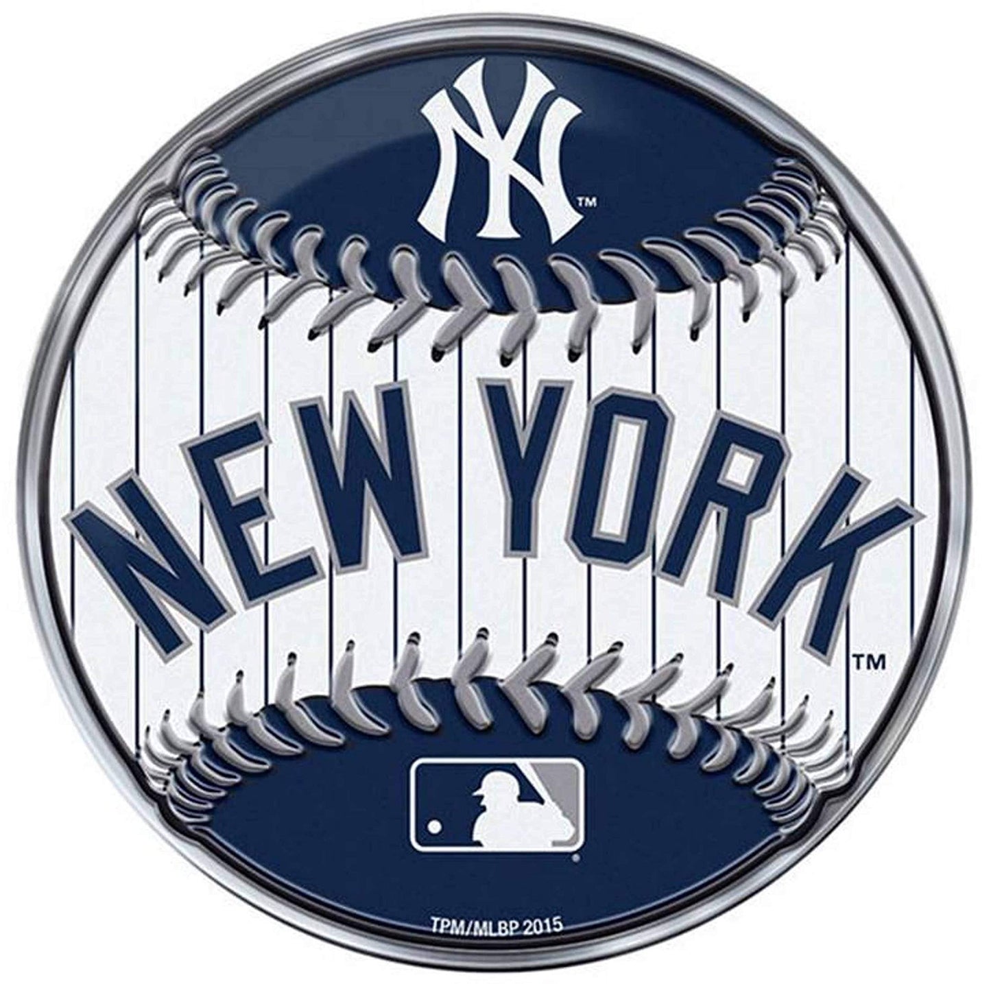 New York Yankees Aluminum Metal Auto Emblem, Team Color Logo, Baseball Design, Raised, Full Adhesive Backing
