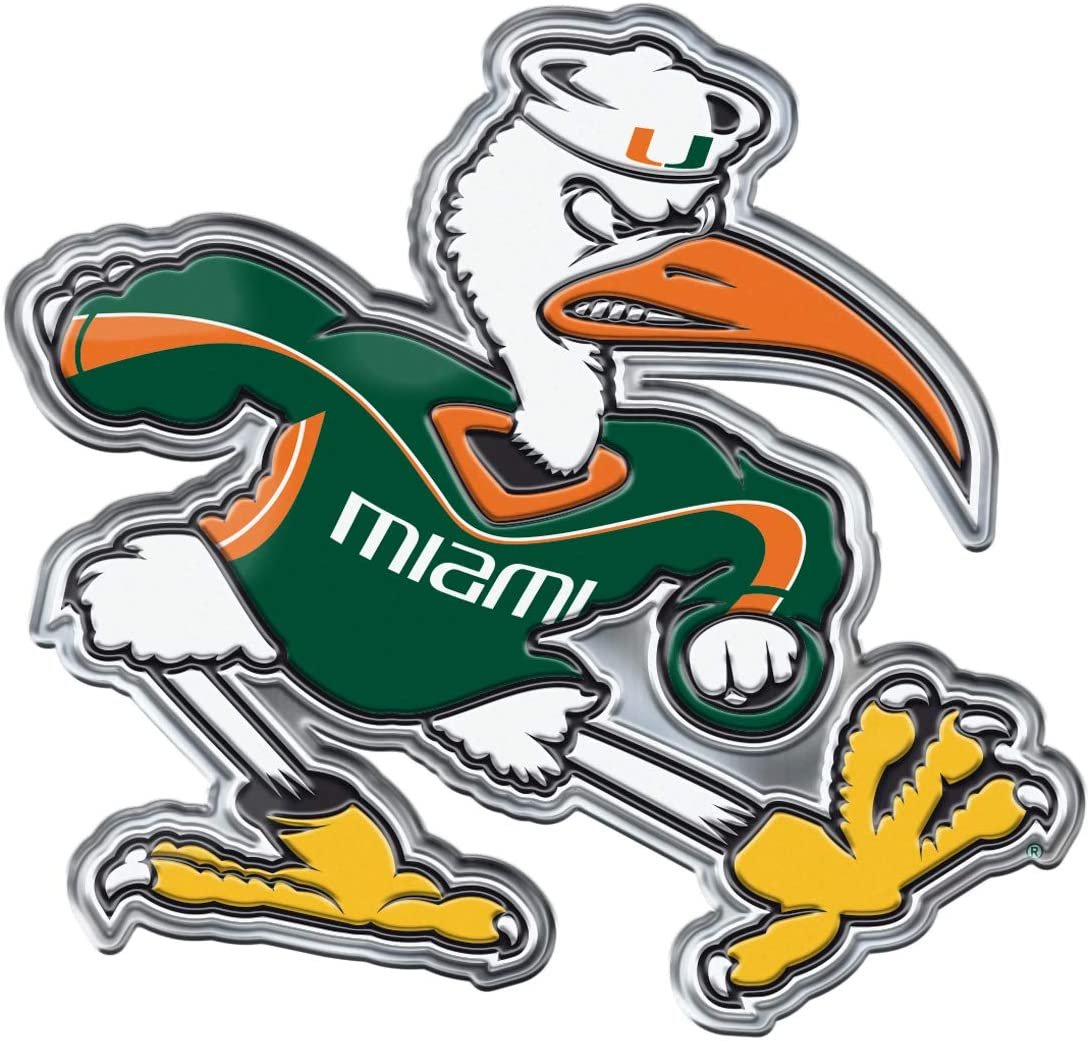 University of Miami Hurricanes Aluminum Metal Embossed Auto Emblem Alternate Logo Design