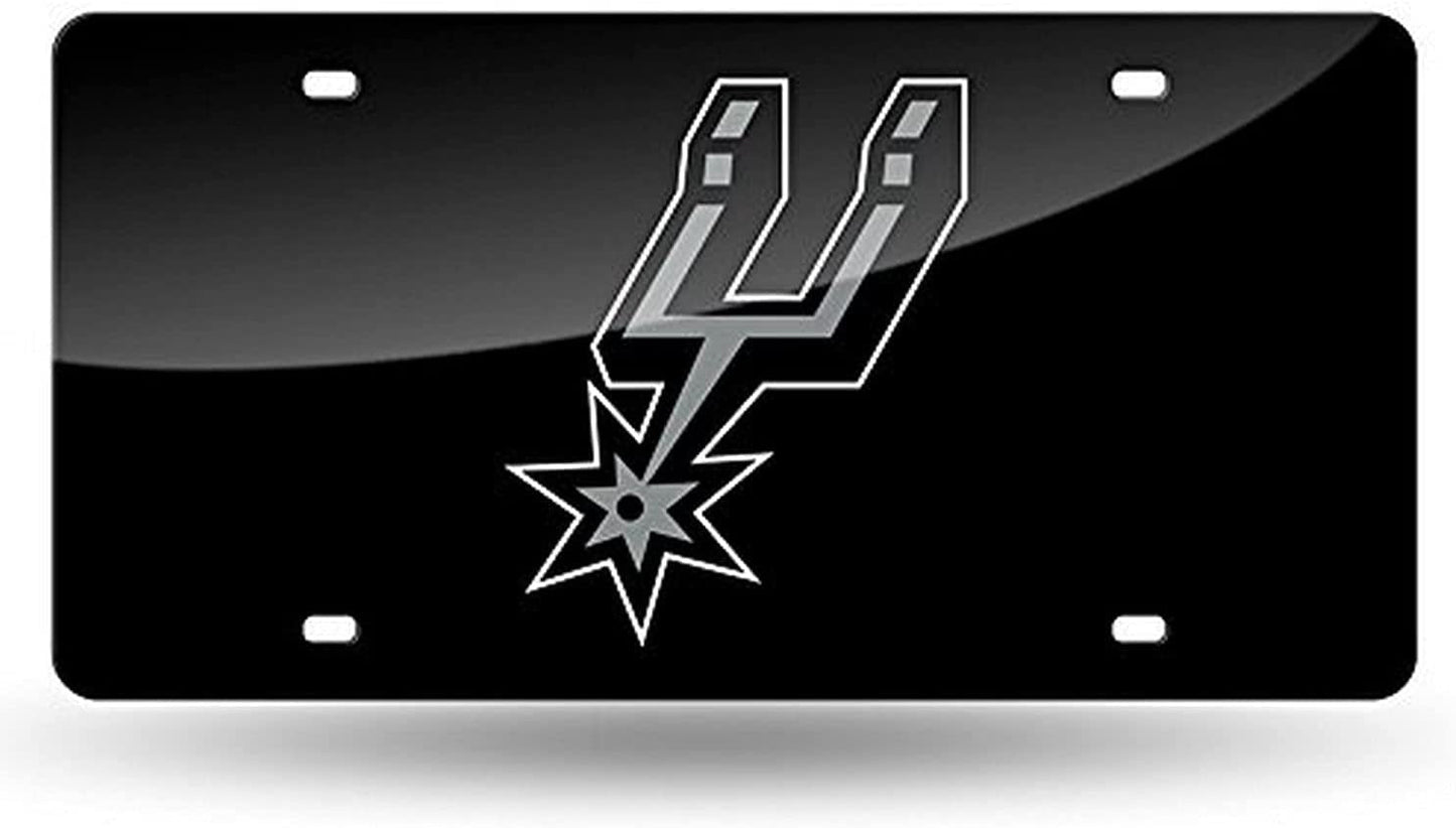 San Antonio Spurs Premium Laser Cut Tag License Plate, Black Mirrored Acrylic Inlaid, 12x6 Inch