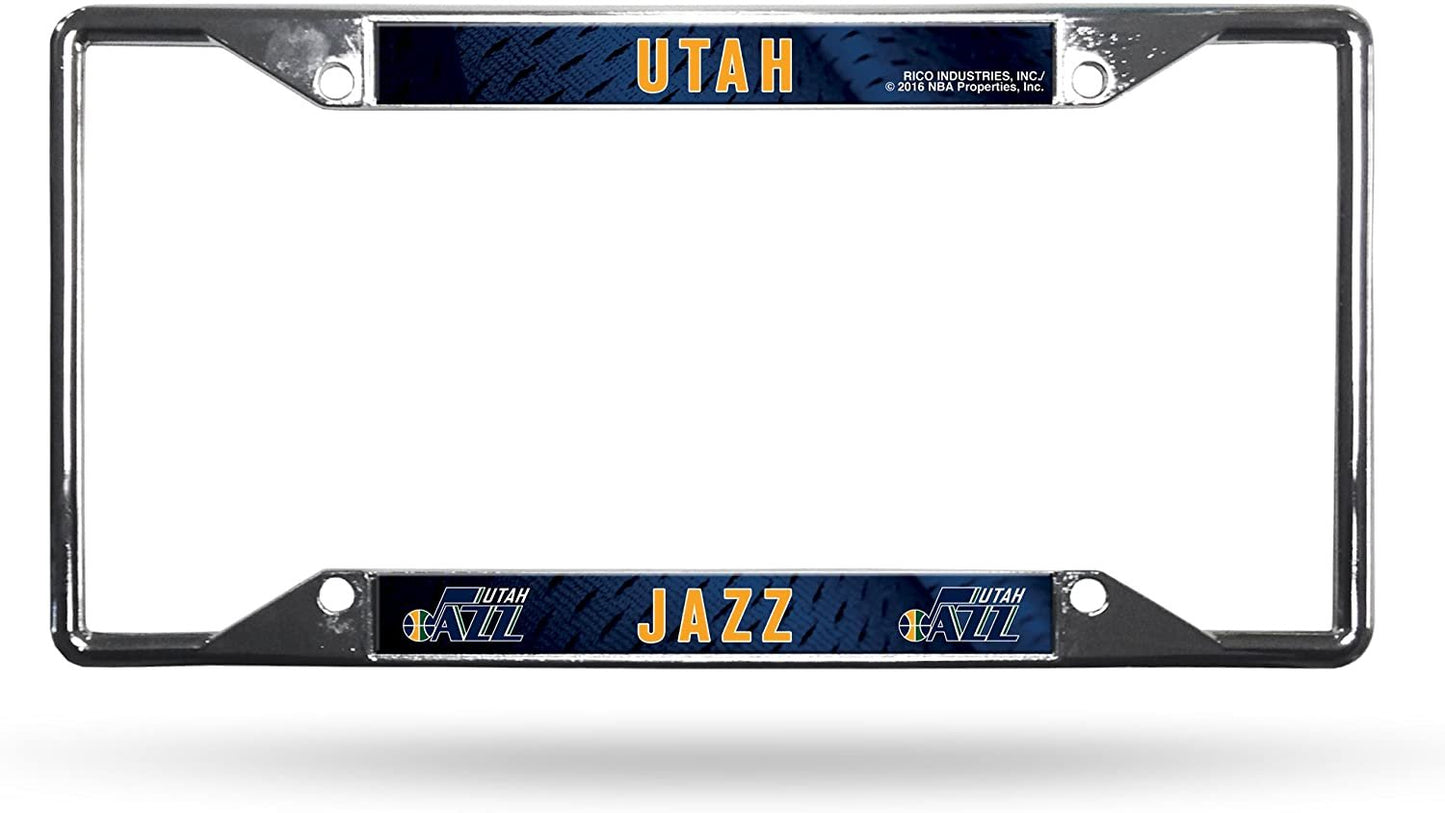 Utah Jazz Metal License Plate Frame Chrome Tag Cover 6x12 Inch EZ View Design