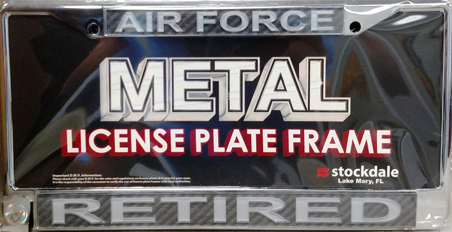 United States Air Force Retired Military Metal License Plate Frame Chrome Tag Cover, Laser Acrylic Mirrored Inserts, 12x6 Inch