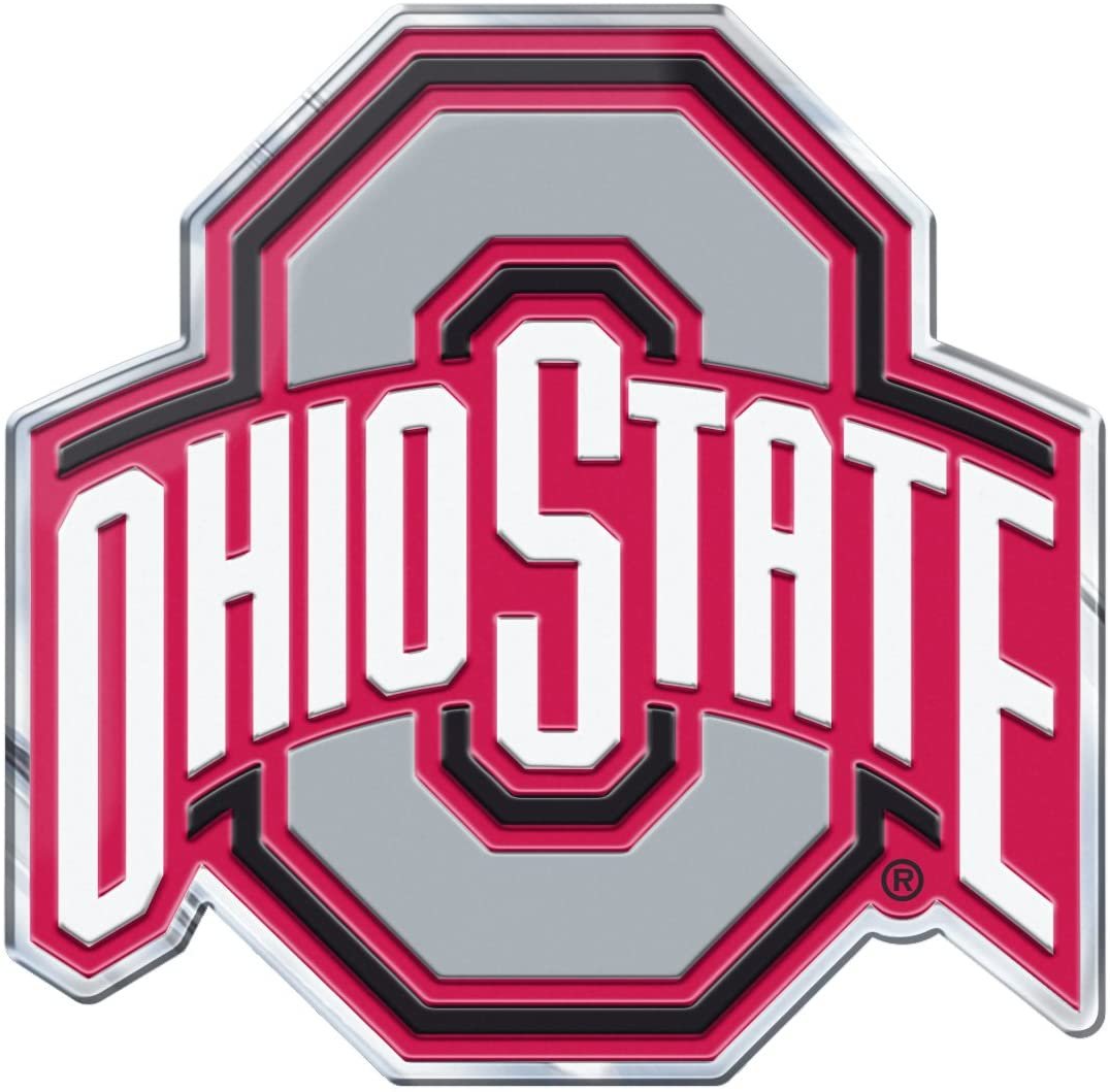 Ohio State University Buckeyes Premium Aluminum Metal Raised Auto Emblem, Alternate Logo, Color Embossed, Full Adhesive Backing