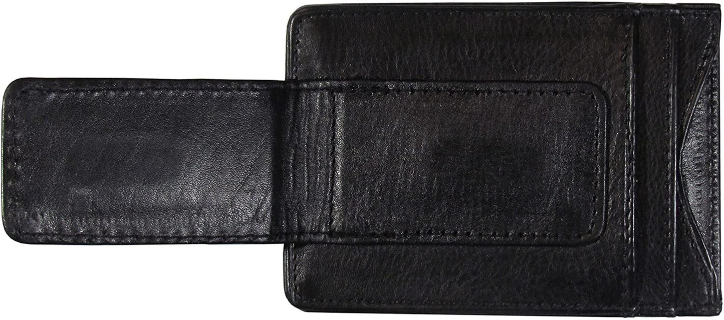 Colorado Avalanche Black Leather Wallet, Front Pocket Magnetic Money Clip, Printed Logo
