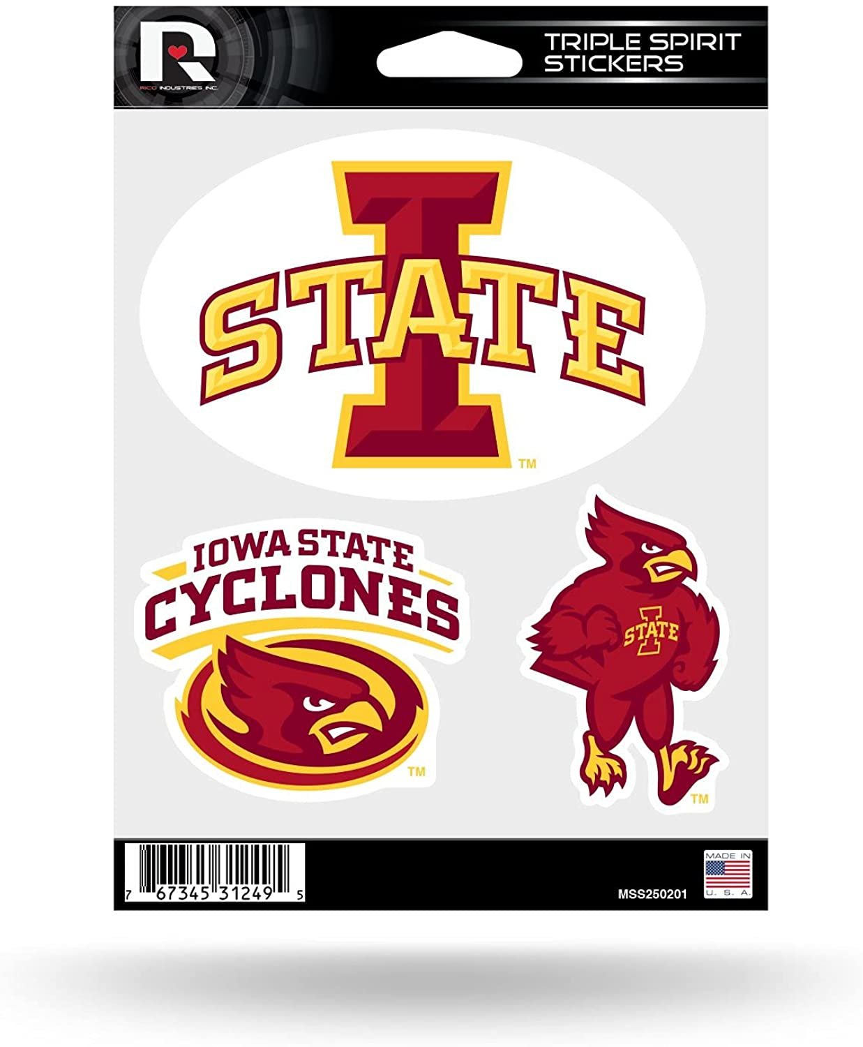 Iowa State University Cyclones 3 Piece Decal Sheet Triple Sticker