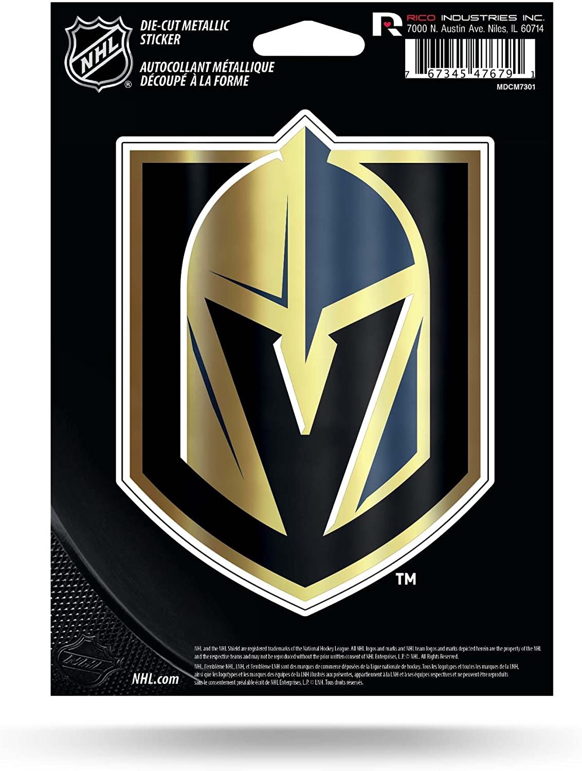 Vegas Golden Knights 5 Inch Decal Sticker, Color Metallic Shimmer Design, Full Adhesive Backing