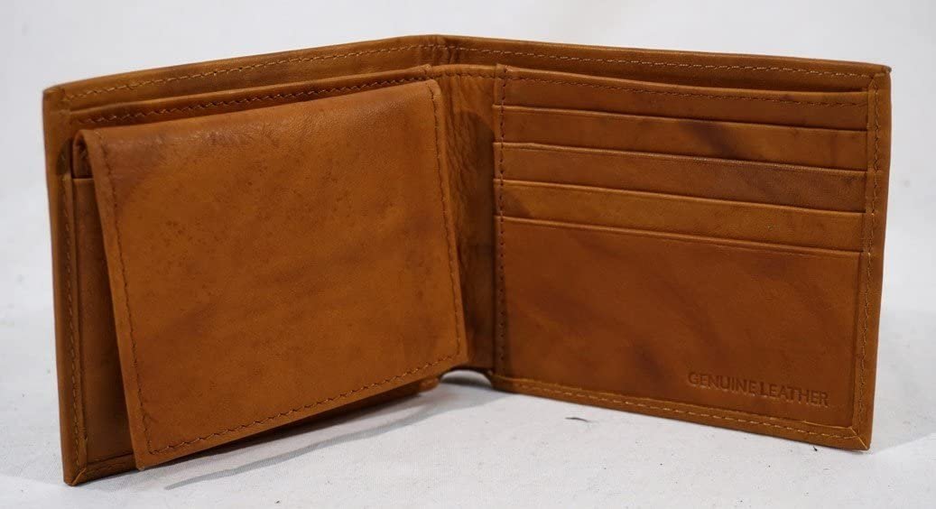Cleveland Indians Premium Brown Leather Wallet, Bifold Billfold, Embossed Laser Engraved