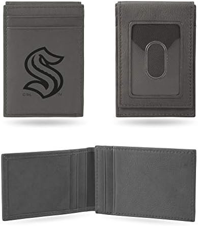 Rico Industries NHL Seattle Kraken Gray Laser Engraved Front Pocket Wallet Laser Engraved Front Pocket Wallet - Compact/Comfortable/Slim
