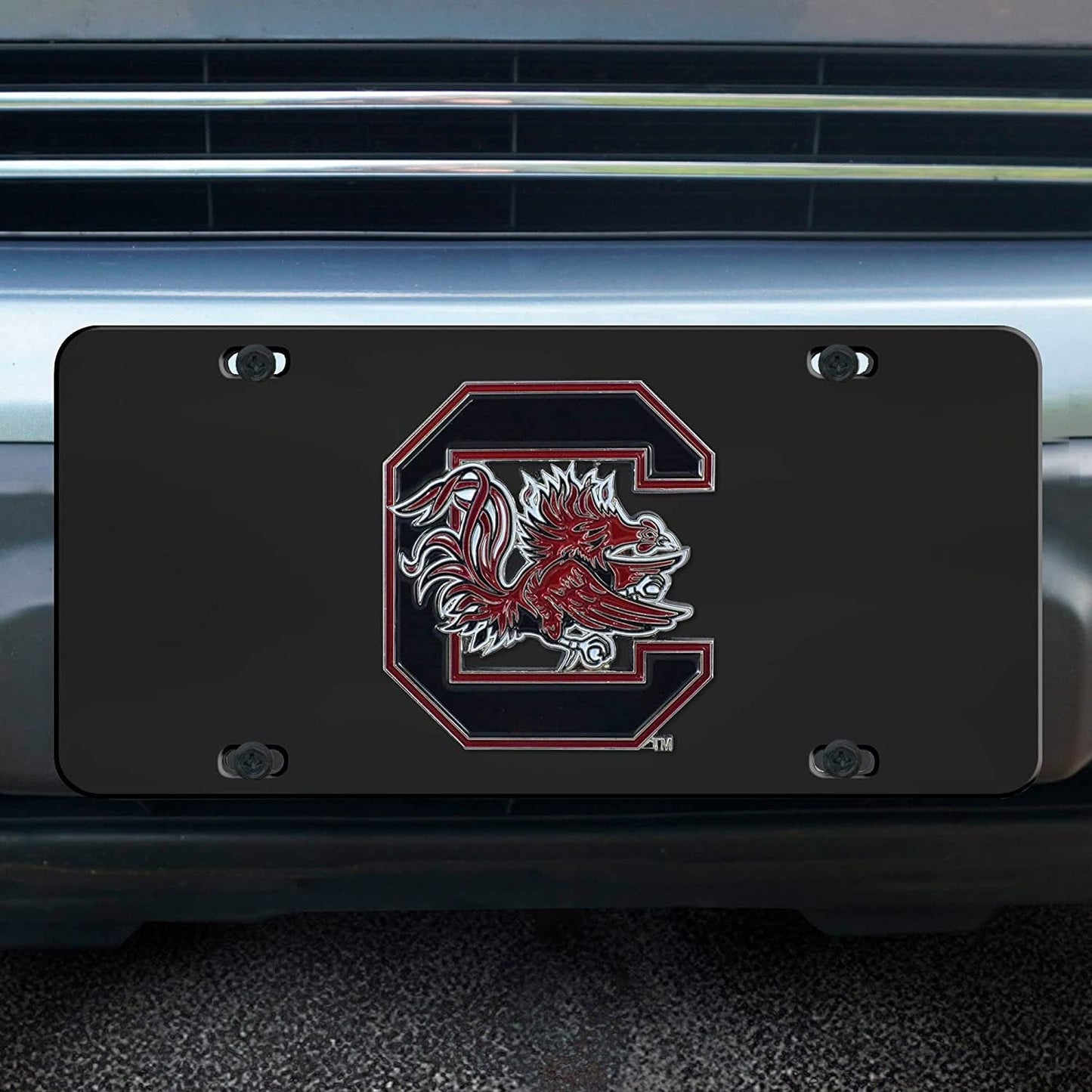 University of South Carolina Gamecocks Metal License Plate Tag Die Cast 3D Black Stainless Steel