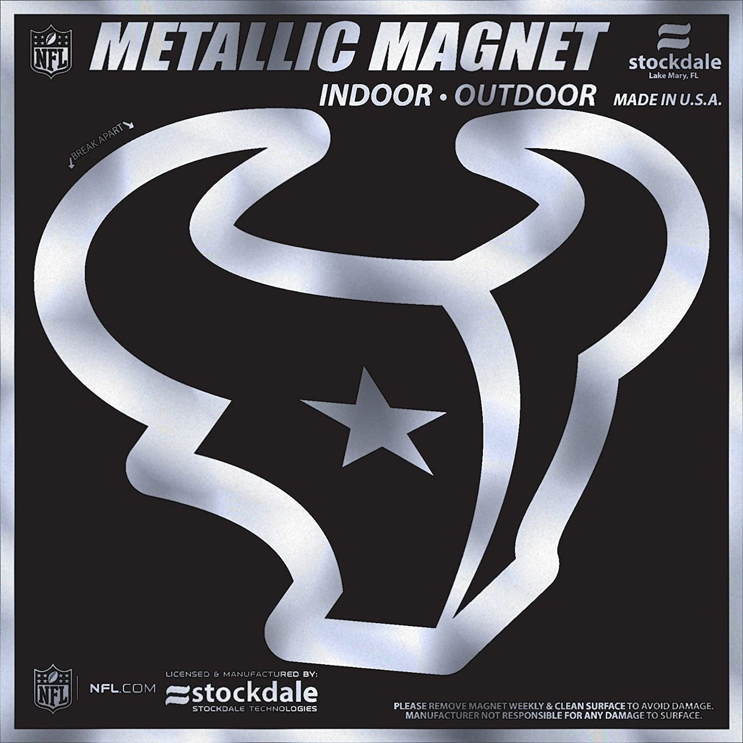 Houston Texans 12 Inch Magnet, Metallic Chrome Shimmer Design, Auto Home, Heavy Duty