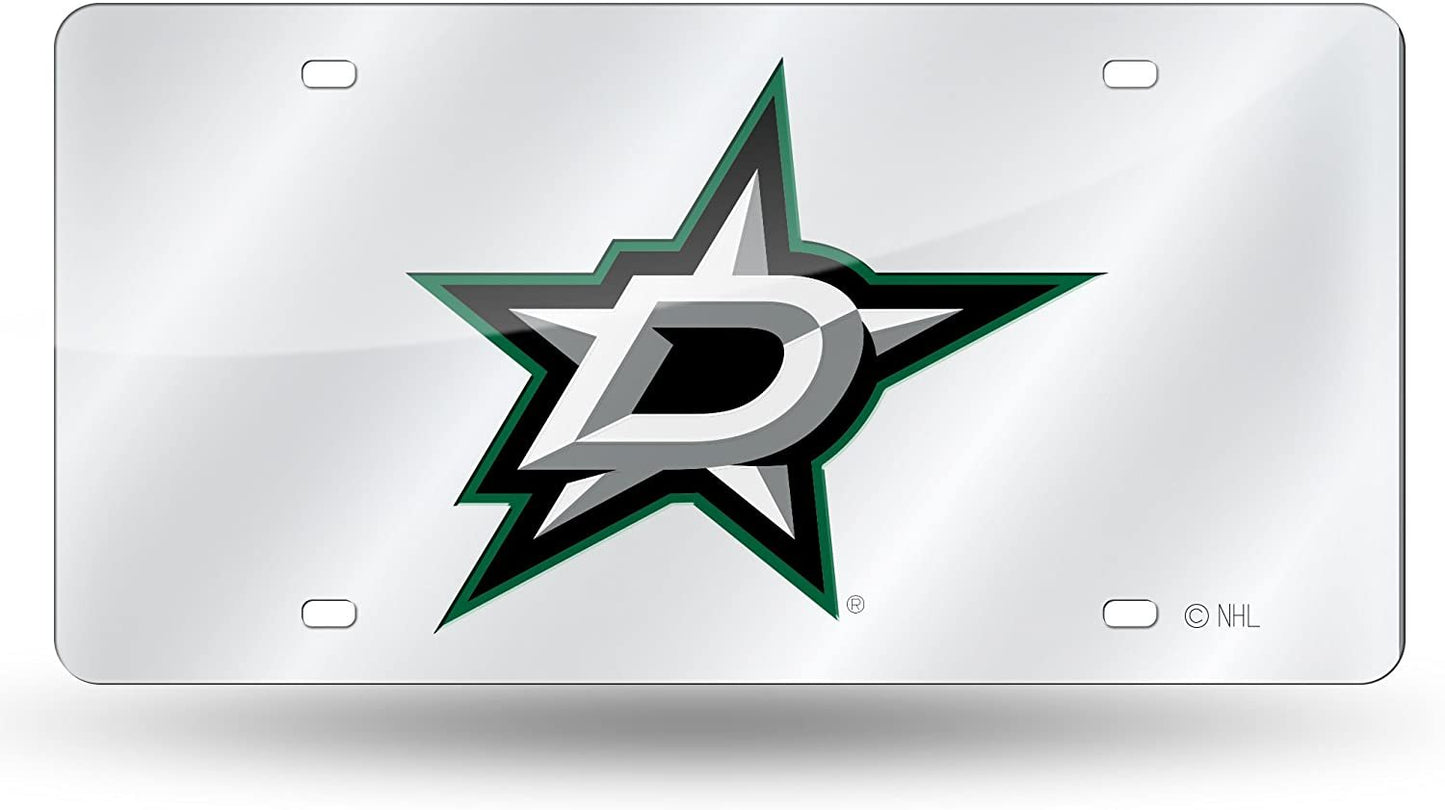 Dallas Stars Premium Laser Cut Tag License Plate, Mirrored Acrylic Inlaid, 12x6 Inch