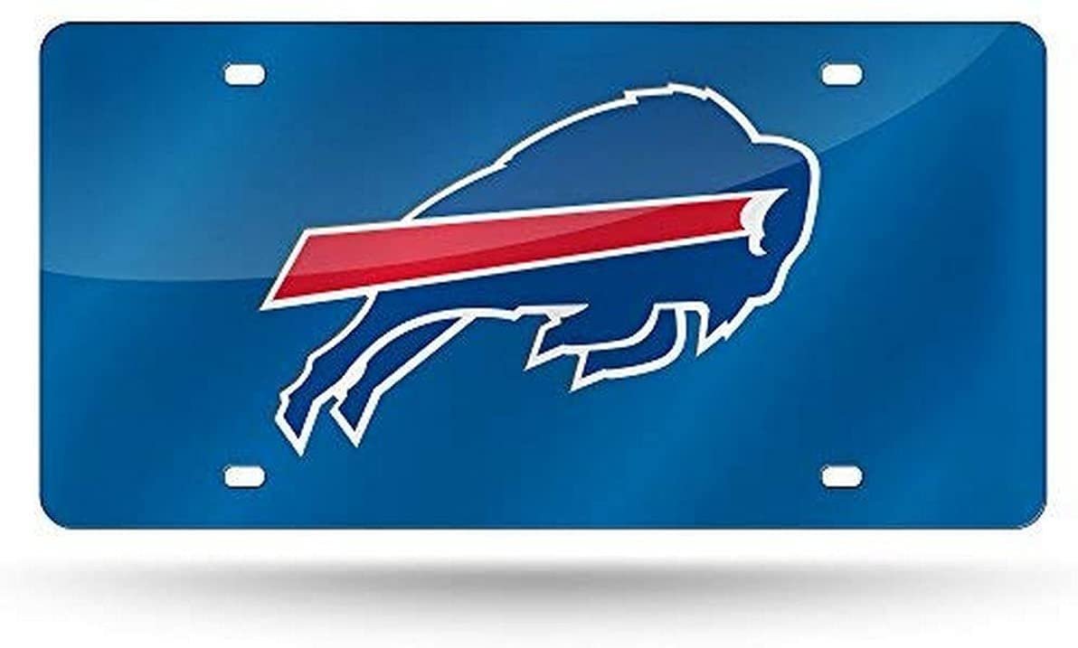 Buffalo Bills Premium Laser Cut Tag License Plate, Mirrored Acrylic Inlaid, Blue, 12x6 Inch