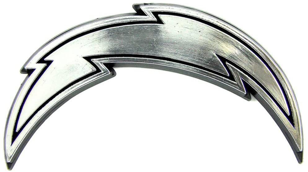Los Angeles Chargers Auto Emblem, Plastic Molded, Silver Chrome Color, Raised 3D Effect, Adhesive Backing