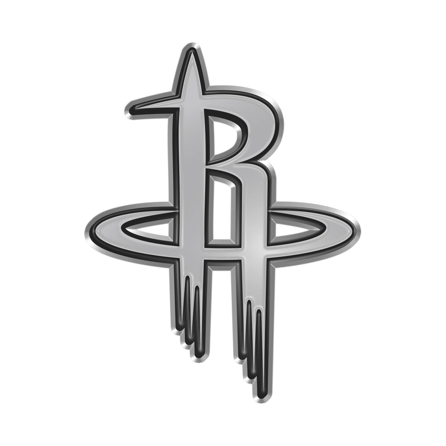 Houston Rockets Auto Emblem, Silver Chrome Color, Molded Raised, Adhesive Tape Backing, 3 Inch