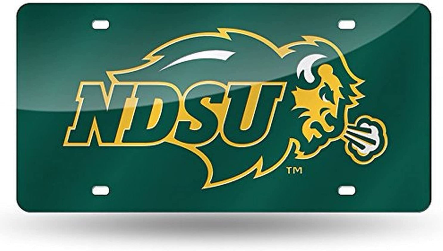 North Dakota State University Bison Premium Laser Cut Tag License Plate, Mirrored Acrylic Inlaid, 12x6 Inch