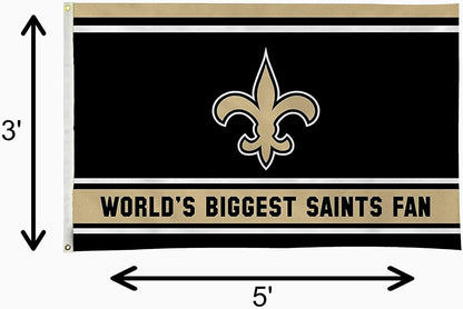 New Orleans Saints 3x5 Feet Flag Banner, World's Biggest Fan, Metal Grommets, Single Sided, Indoor or Outdoor Use