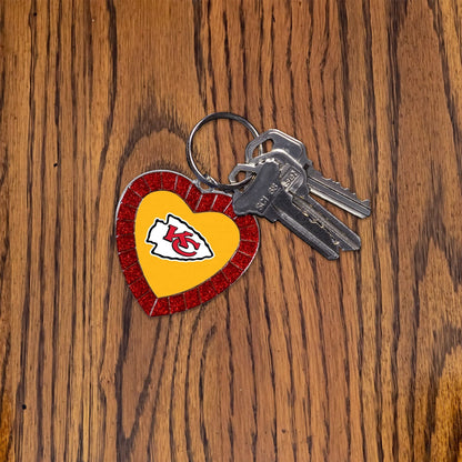 Cincinnati Bengals Metal Keychain, Team Color Rhinestone Heart, 3 Inches