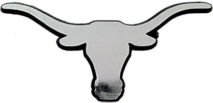 University of Texas Longhorns Silver Chrome Color Auto Emblem Molded Raised Adhesive Tape Backing