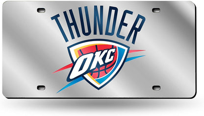Oklahoma City Thunder Premium Laser Cut Tag License Plate, Mirrored Acrylic Inlaid, 12x6 Inch