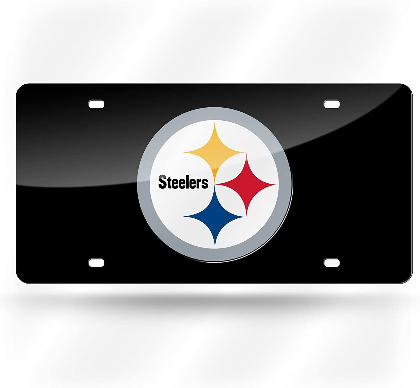 Pittsburgh Steelers Premium Laser Cut Tag License Plate, Black Mirrored Acrylic Inlaid, 12x6 Inch