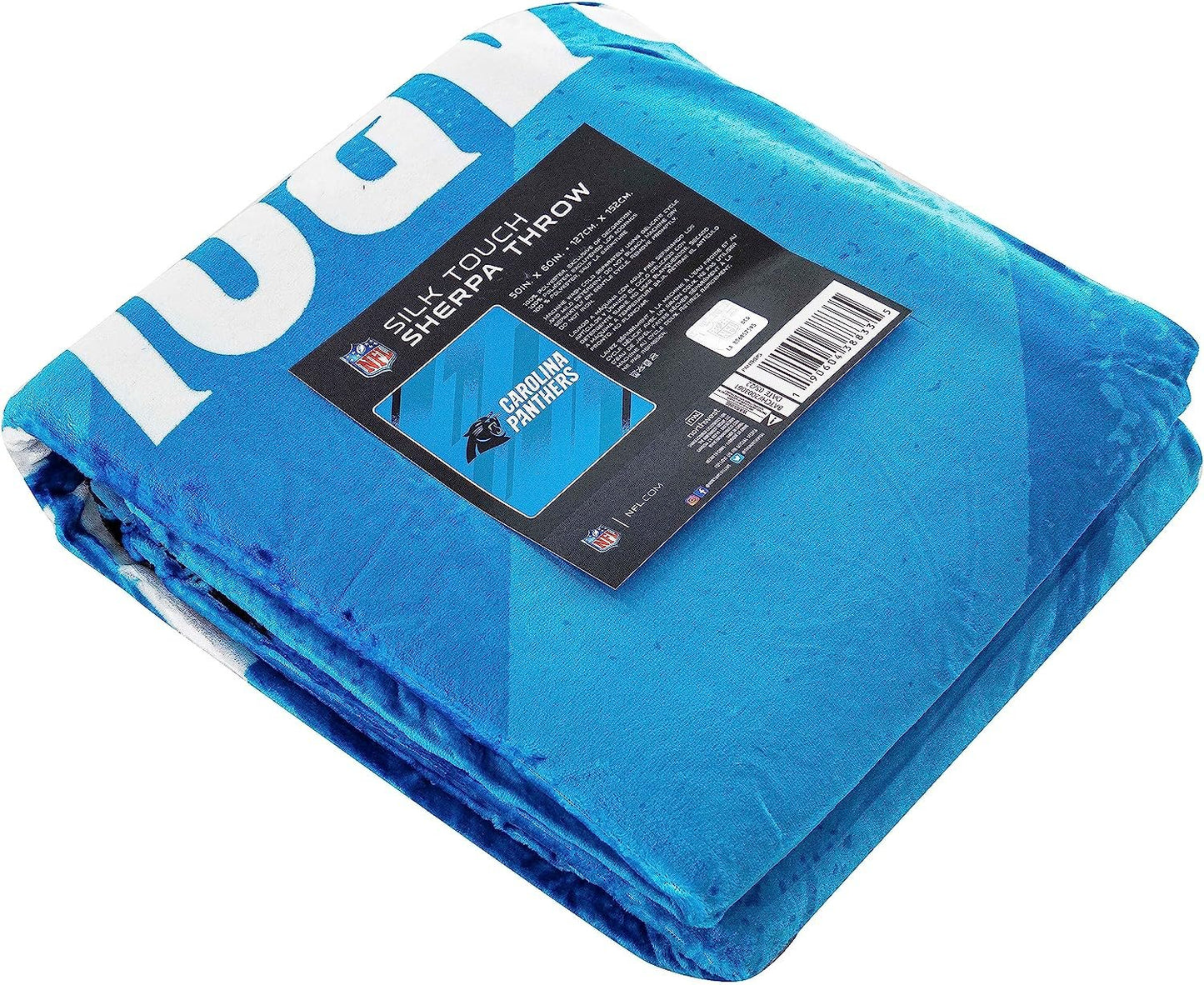 Carolina Panthers Throw Blanket, Sherpa Raschel Polyester, Silk Touch Style, Velocity Design, 50x60 Inch