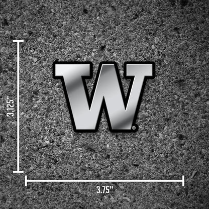University of Washington Huskies Auto Emblem, Silver Chrome Color, Raised Molded Plastic, 3.5 Inch, Adhesive Tape Backing