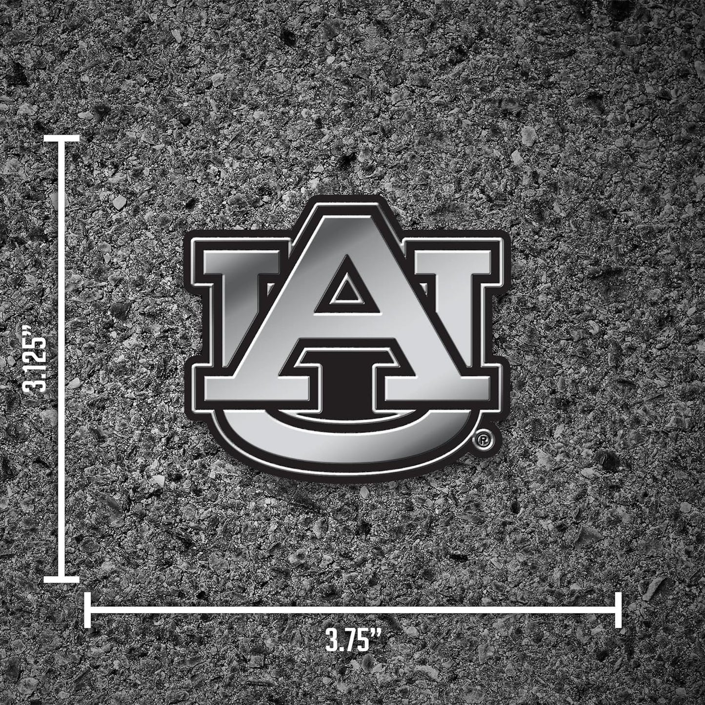 Auburn University Tigers Auto Emblem, Silver Chrome Color, Raised Molded Plastic, Adhesive Tape Backing
