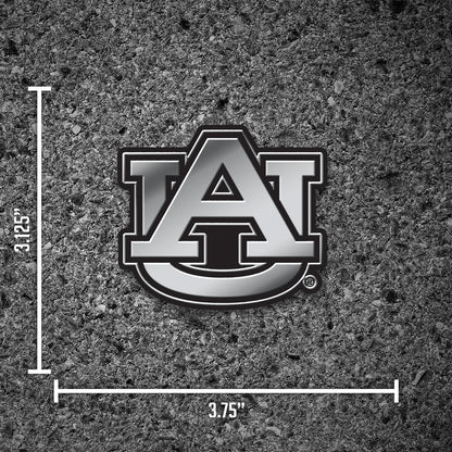 Auburn University Tigers Auto Emblem, Silver Chrome Color, Raised Molded Plastic, Adhesive Tape Backing