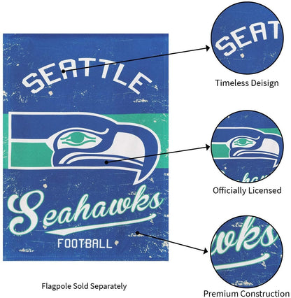 Seattle Seahawks House Banner Flag, Premium Double Sided, 28x44 Inch, Vintage Design, Linen, Indoor Outdoor