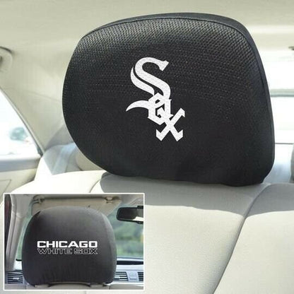 Chicago White Sox Pair of Premium Auto Head Rest Covers, Embroidered, Black Elastic, 14x10 Inch