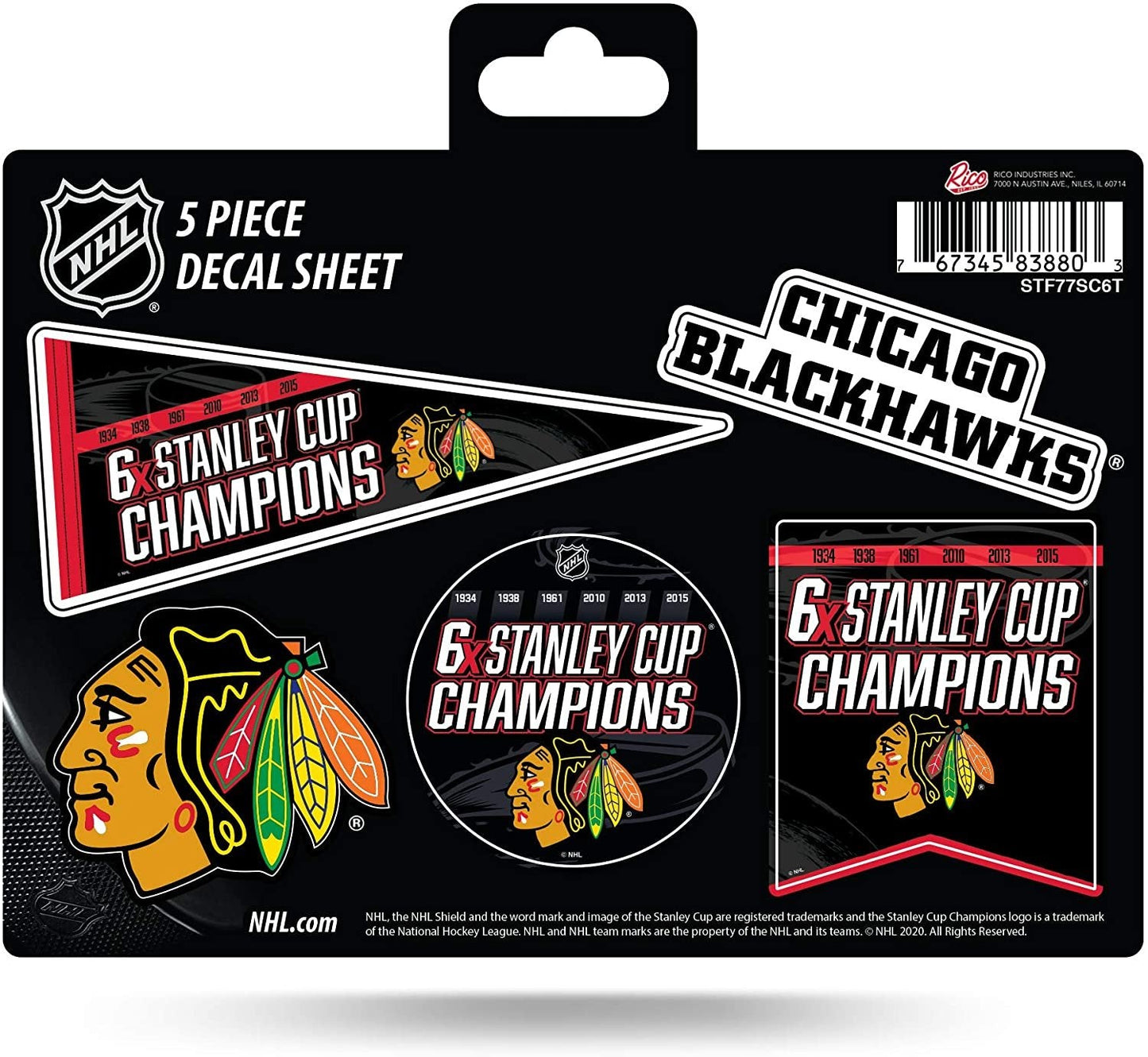 Blackhawks Decal Sticker 6X Time Champions 5 Piece Multi Sheet Flat Vinyl Emblem Hockey