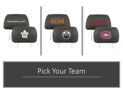 Montreal Canadiens Pair of Premium Auto Head Rest Covers, Embroidered, Black Elastic, 14x10 Inch