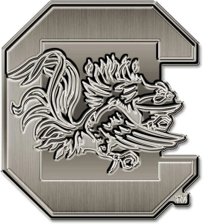 University of South Carolina Gamecocks Solid Metal Auto Emblem Antique Nickel for Car/Truck/SUV