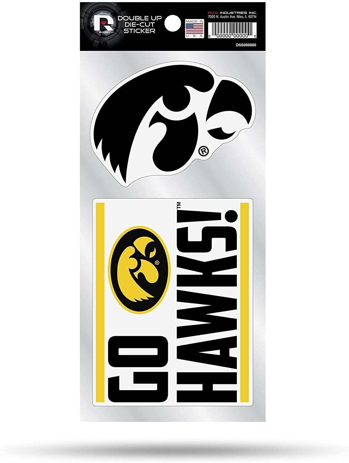 University of Iowa Hawkeyes 2-Piece Double Up Die Cut Sticker Decal Sheet, 4x8 Inch