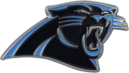 Carolina Panthers Premium Solid Metal Raised Auto Emblem, Team Color, Shape Cut, Adhesive Backing