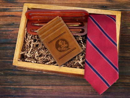 NCAA Florida State Seminoles Men’s Front ID Pocket Brown Wallet- Premium 8 Pocket Laser-Engraved Team Logo on Vegan Leather- Minimalist Design, Credit Card Holder- Ideal for Travel or Men’s Gift