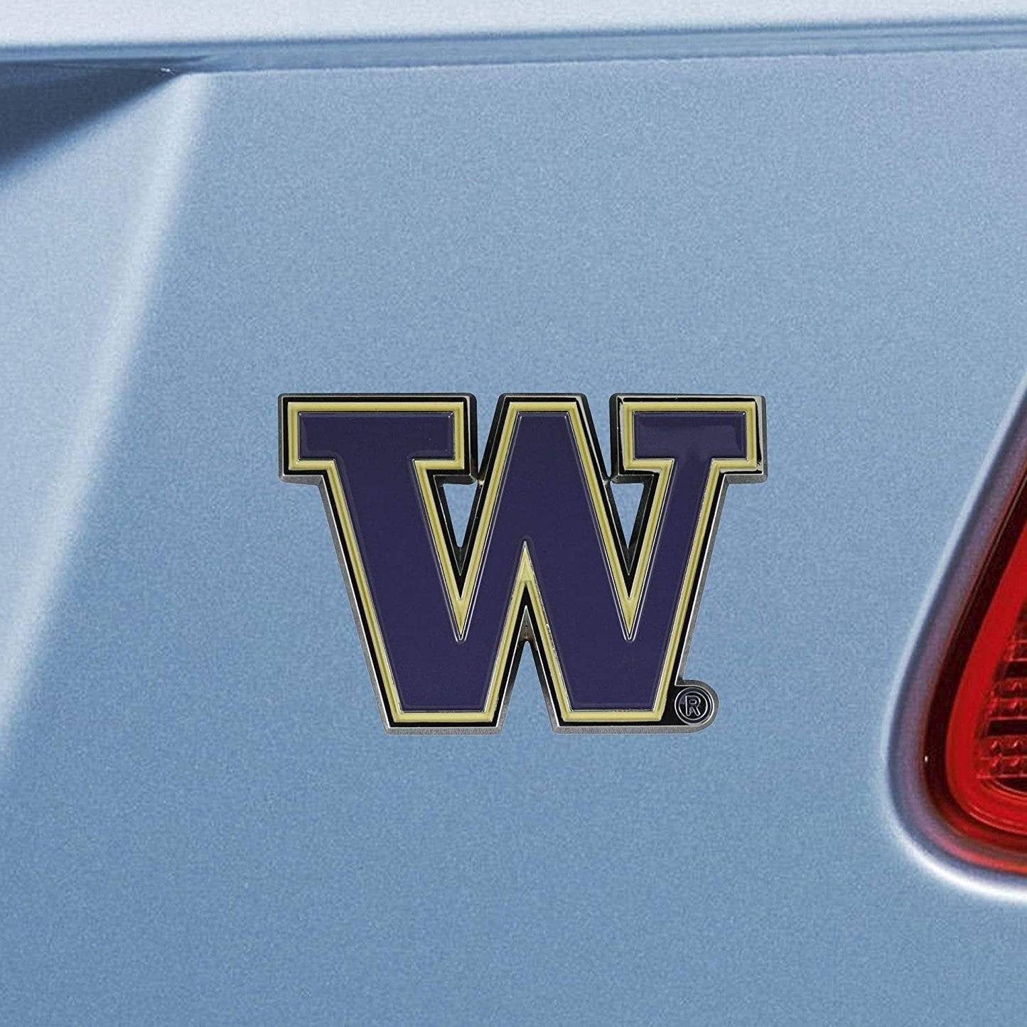 University of Washington Huskies Premium Solid Metal Raised Auto Emblem, Team Color, Shape Cut, Adhesive Backing
