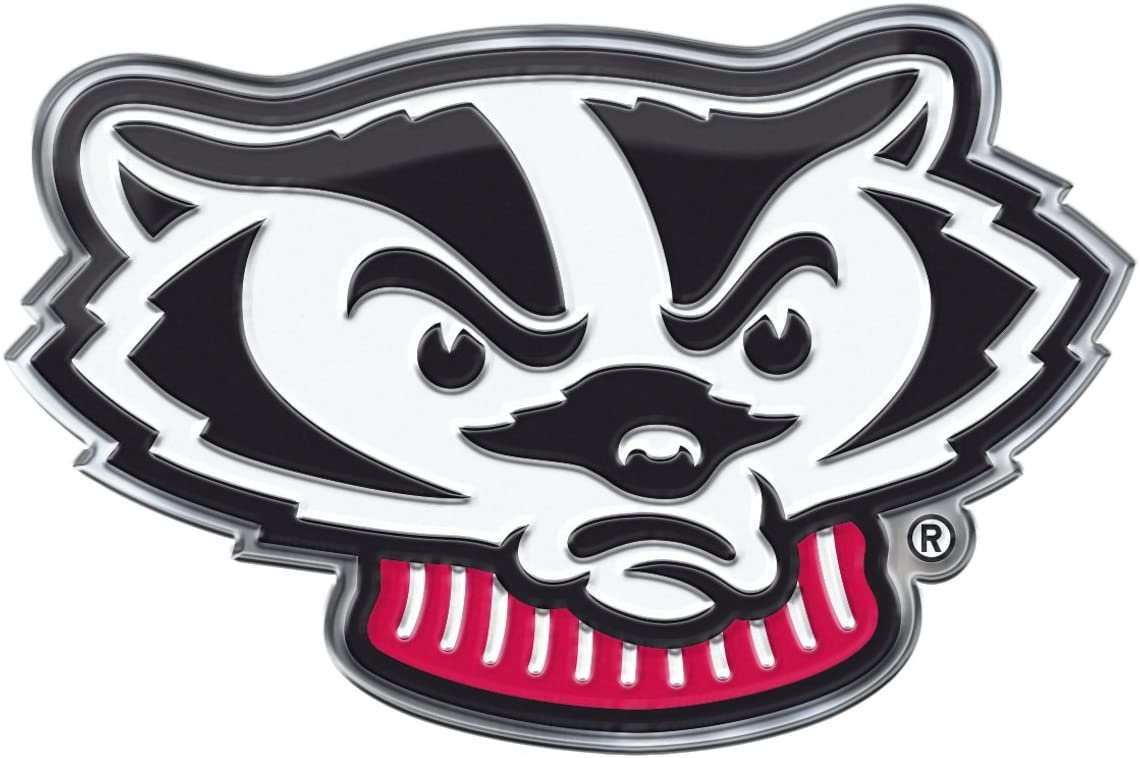 University of Wisconsin Badgers Premium Aluminum Metal Raised Auto Emblem, Alternate Logo, Color Embossed, Full Adhesive Backing