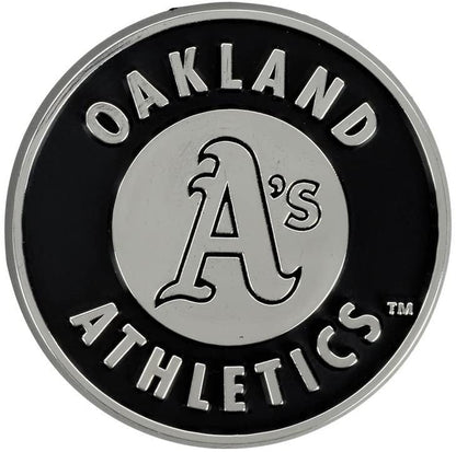 Oakland Athletics A's Auto Emblem, Plastic Molded, Silver Chrome Color, Raised 3D Effect, Adhesive Backing