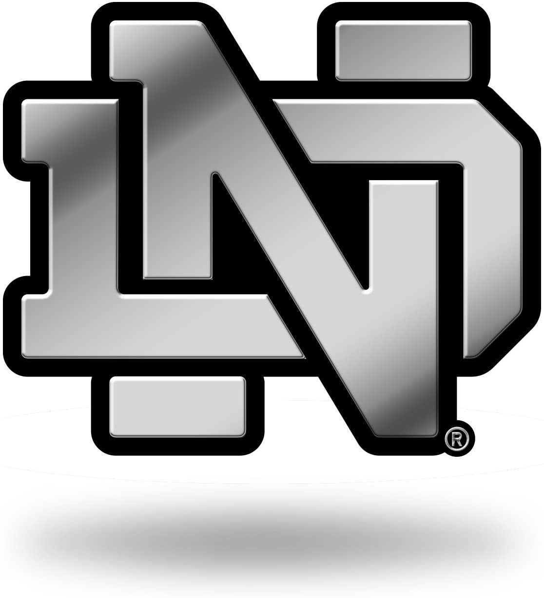 University of Notre Dame Fighting Irish Auto Emblem, Silver Chrome Color, Raised Molded Plastic, 3.5 Inch, Adhesive Tape Backing