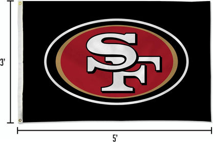 San Francisco 49ers 3x5 Feet Flag Banner, Black, Metal Grommets, Single Sided, Indoor or Outdoor Use