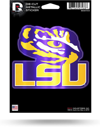 Louisiana State University Tigers LSU 5 Inch Die Cut Flat Vinyl Decal Sticker Chrome Metallic Shimmer Design Adhesive Backing