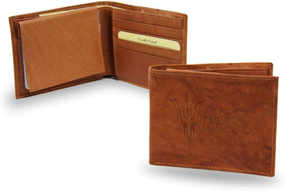 University of Arizona Wildcats Premium Brown Leather Wallet, Bifold Billfold, Embossed Laser Engraved