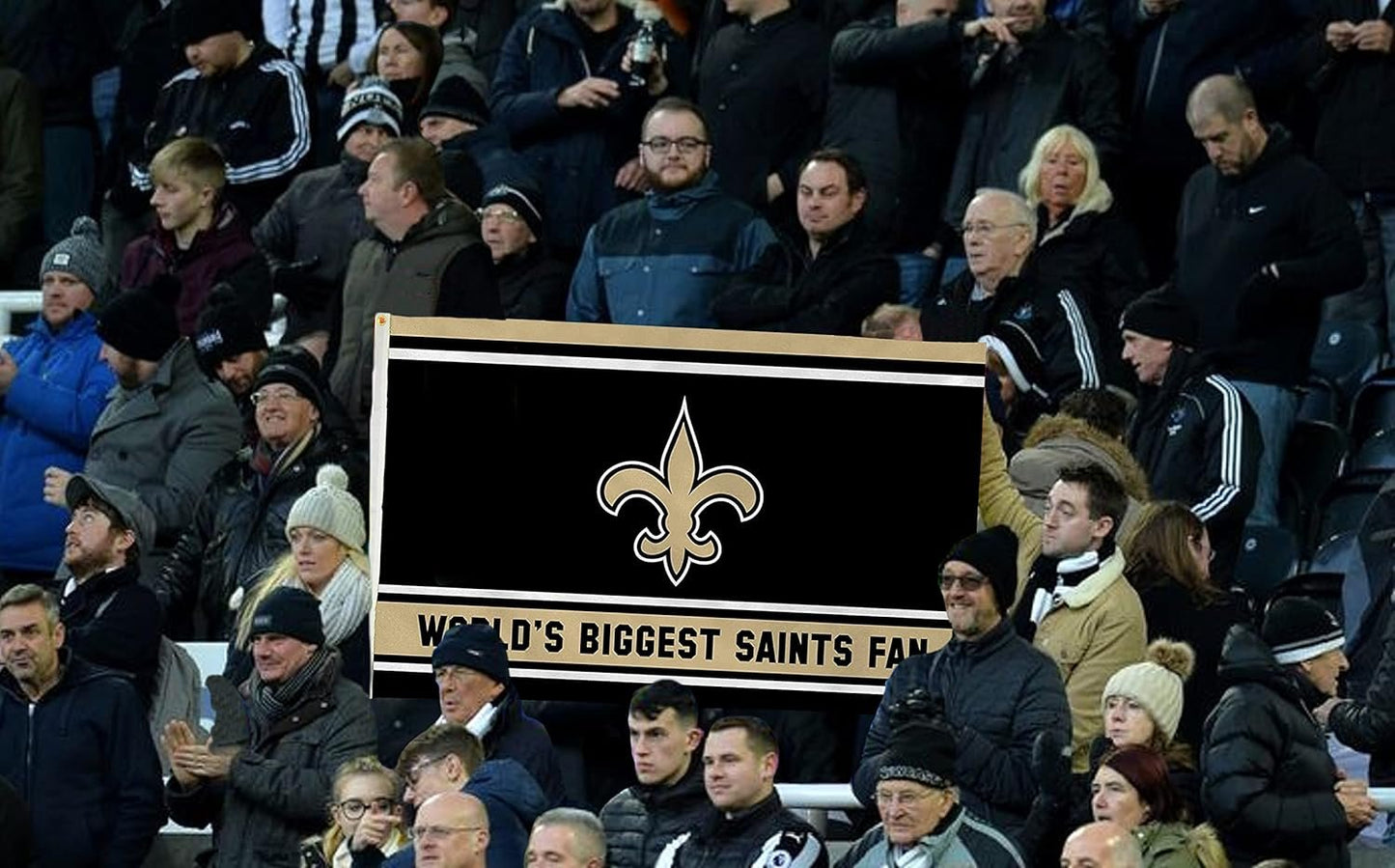 New Orleans Saints 3x5 Feet Flag Banner, World's Biggest Fan, Metal Grommets, Single Sided, Indoor or Outdoor Use