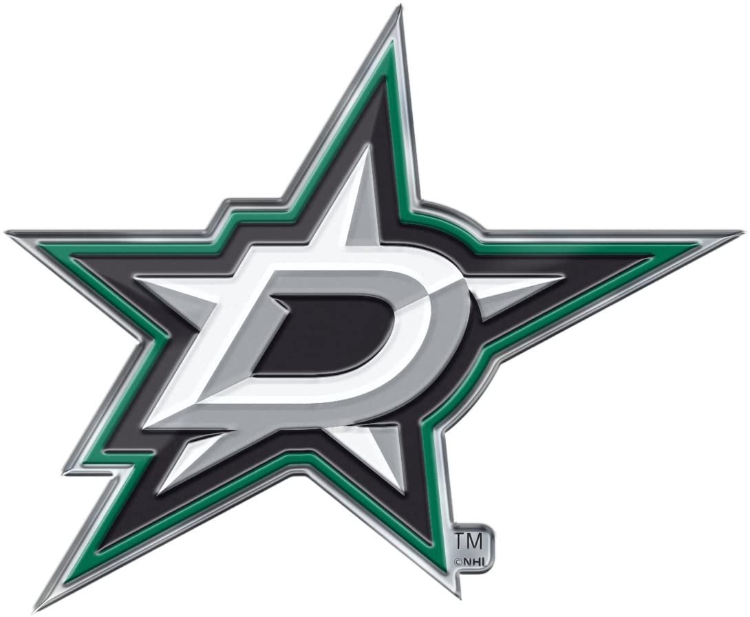 Dallas Stars Auto Emblem, Aluminum Metal, Embossed Team Color, Raised Decal Sticker, Full Adhesive Backing