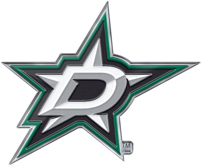Dallas Stars Auto Emblem, Aluminum Metal, Embossed Team Color, Raised Decal Sticker, Full Adhesive Backing