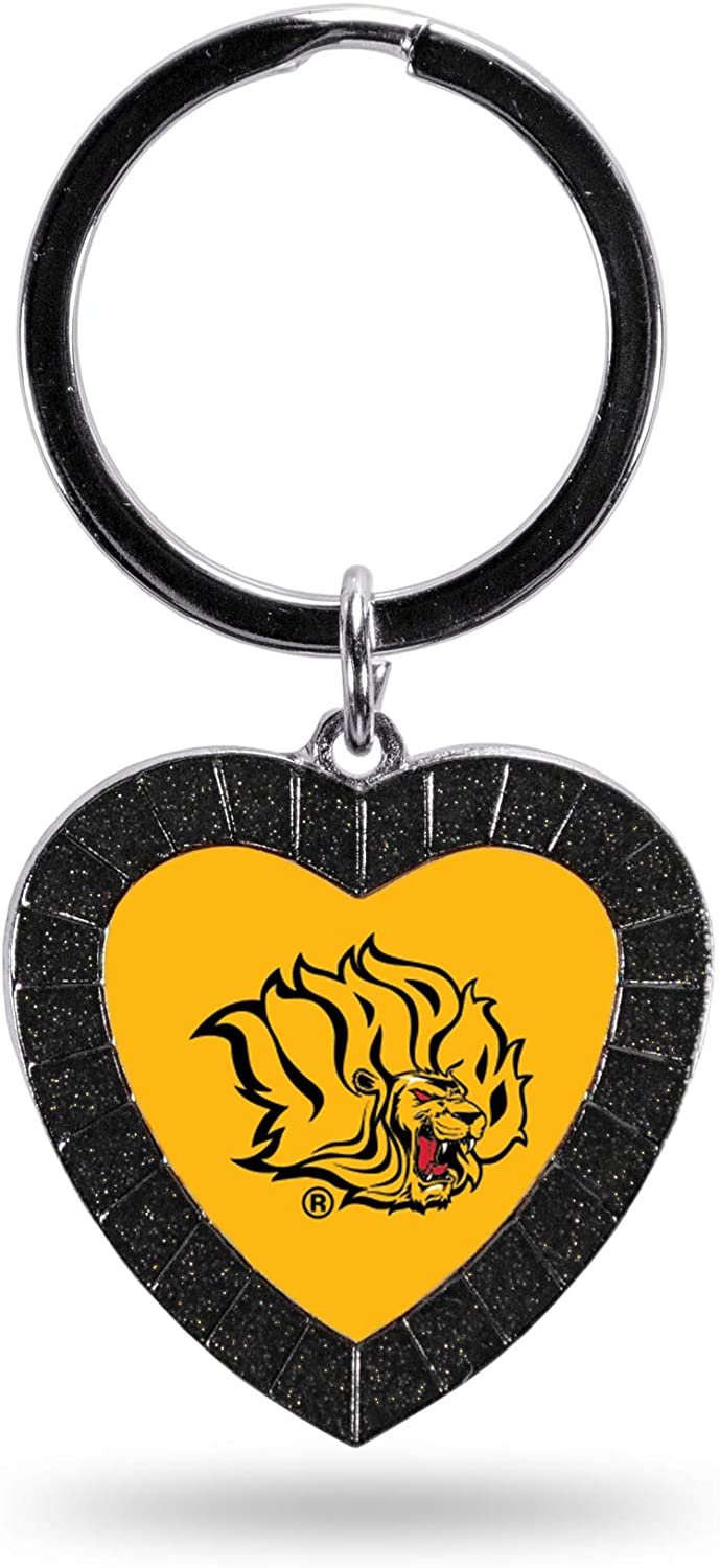 NCAA Arkansas Pine Bluff NCAA Rhinestone Heart Colored Keychain, Black, 3-inches in length